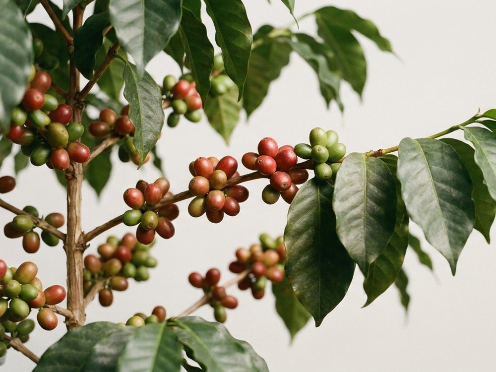 Galho de café com cerejas maduras