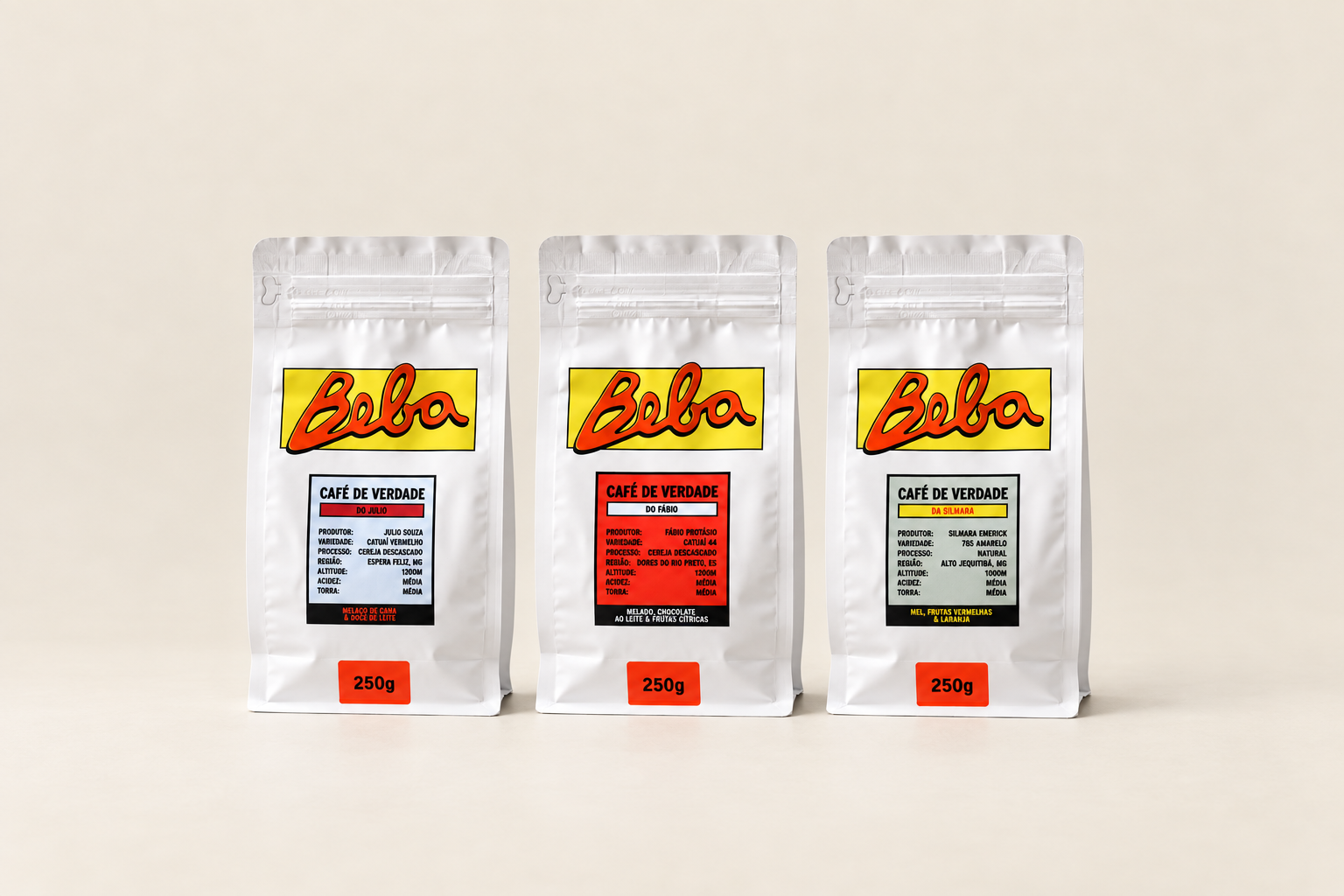 Os três cafés da Beba lado a lado